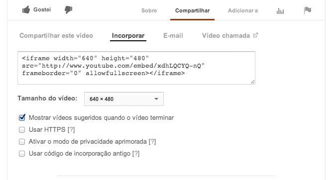 Google Analytics On Steroids (GAS) - YouTube - Código de Incorporação (EMBED) de um Vídeo