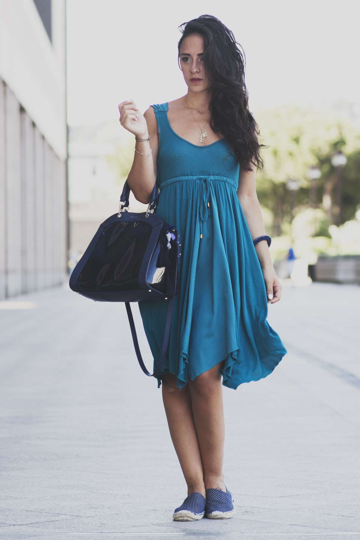 teal and sea blue outfit