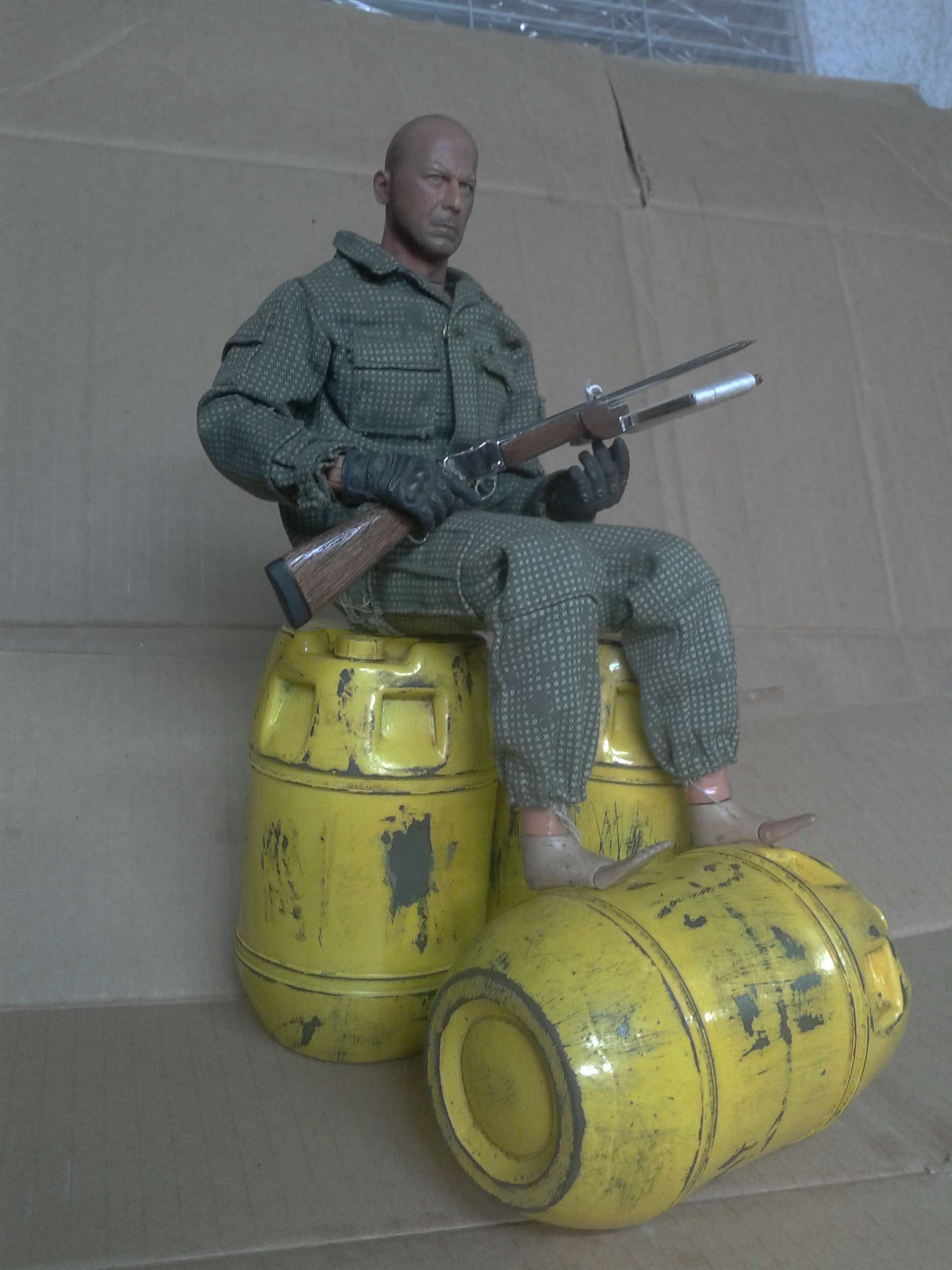 Now Finished!! 1:6 Quint's Greener Harpoon Gun and Yellow Barrels (Jaws  Movie)