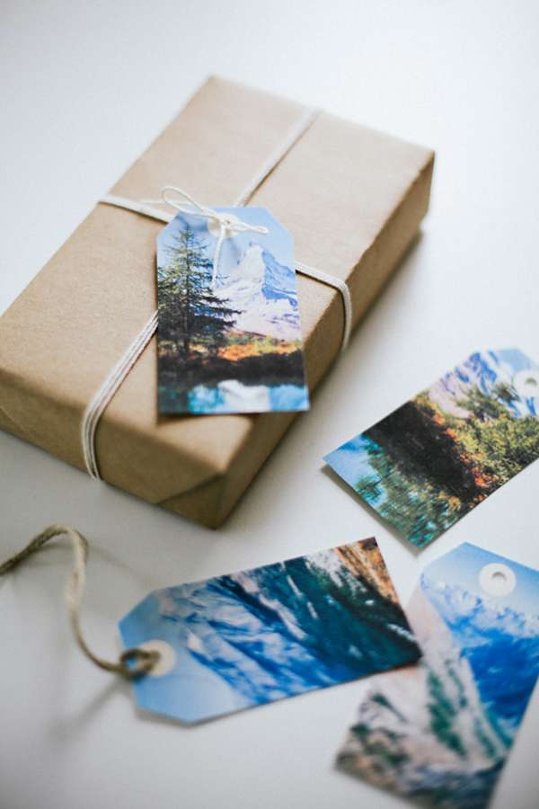 25 idées d'emballage cadeau par CocoFlower - étiquette photo montagne
