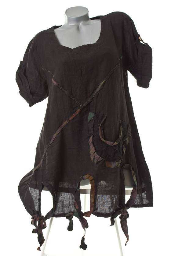 Damen Tunika Kleid A-Form schwarz creme Onesize ca. 36 