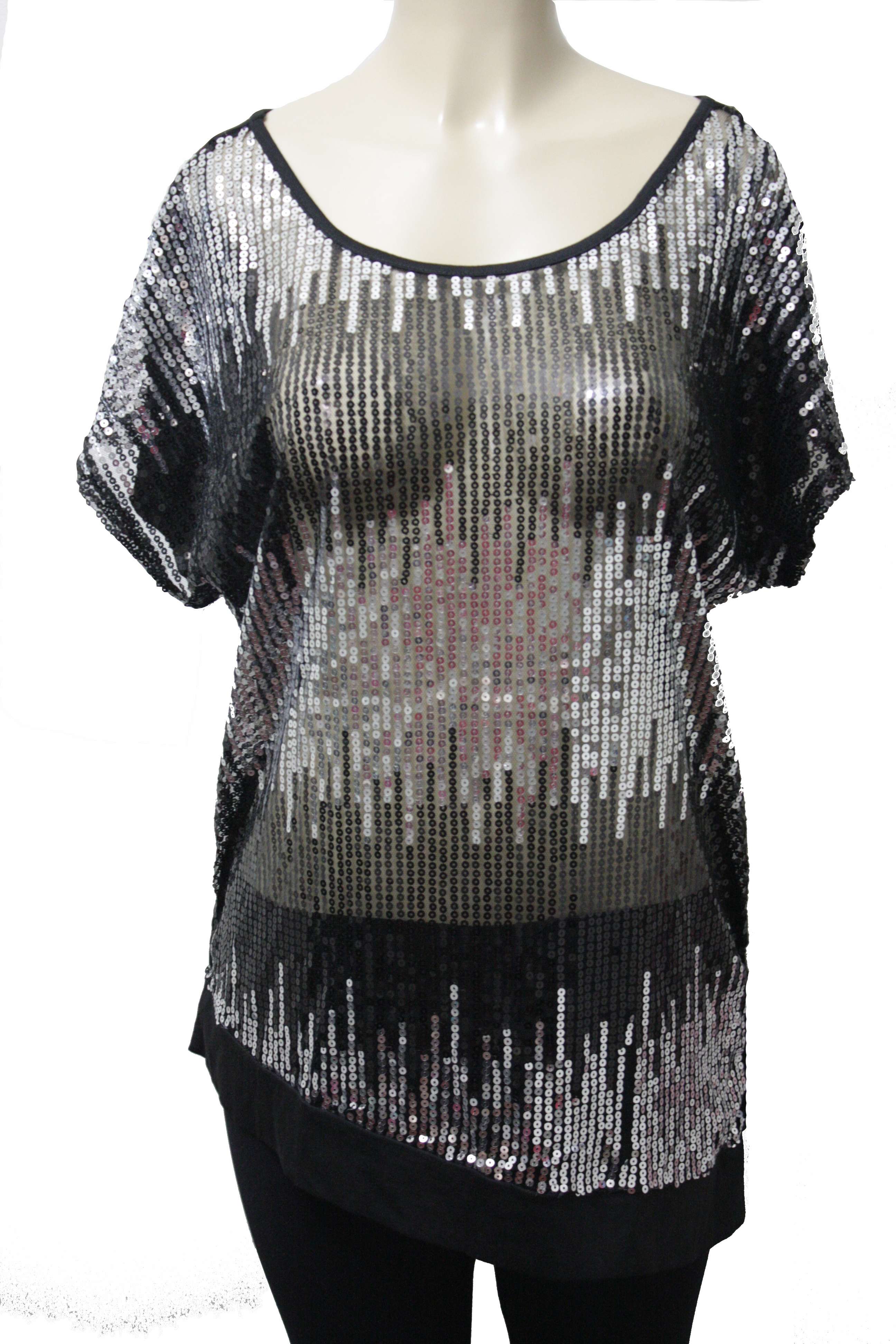 New Fancy Black Silver Shimmer Sequin Sexy Blouse Top Womens Plus Size ...